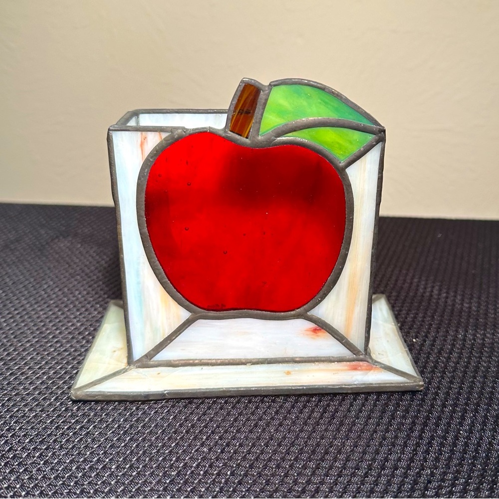 VINTAGE REAL Stained Glass Apple, Letter/Mail/ Napkin Holder
